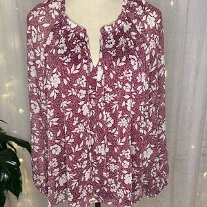 LC Lauren Conrad Maroon and White Floral Blouse
